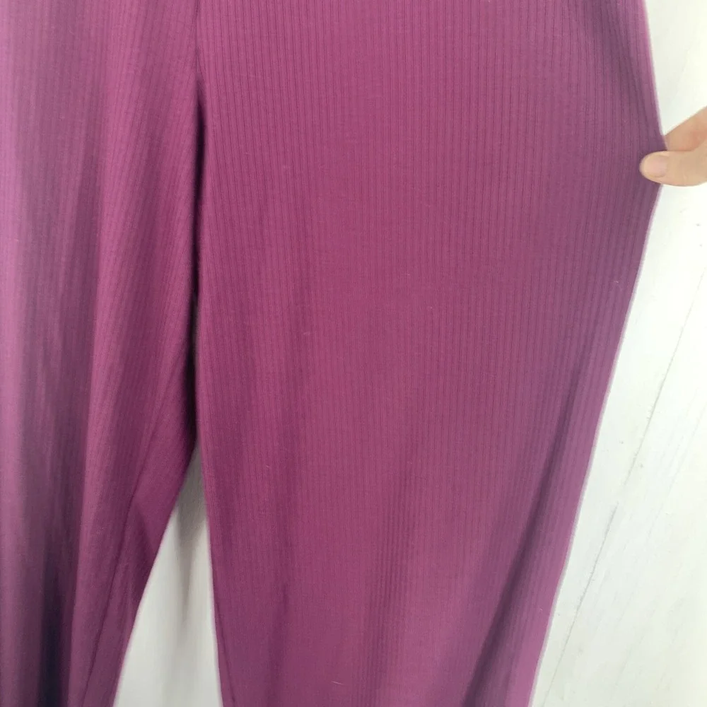 Flowy Dark Boho Womens XL Ribbed Knit Wide Leg Pants High Rise Pull On Stretch